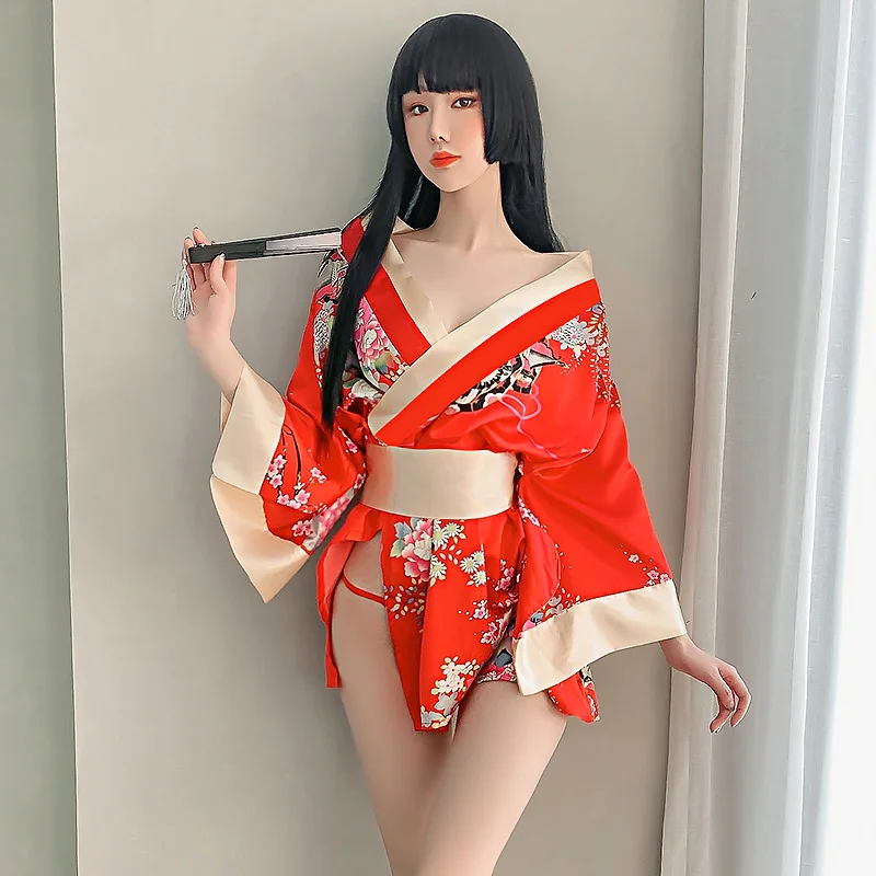 Ensemble de lingerie de cosplay de geisha japonaise pour femmes, peignoir sexy, vêtements porno chauds, costume de pyjama, ceinture 7.0