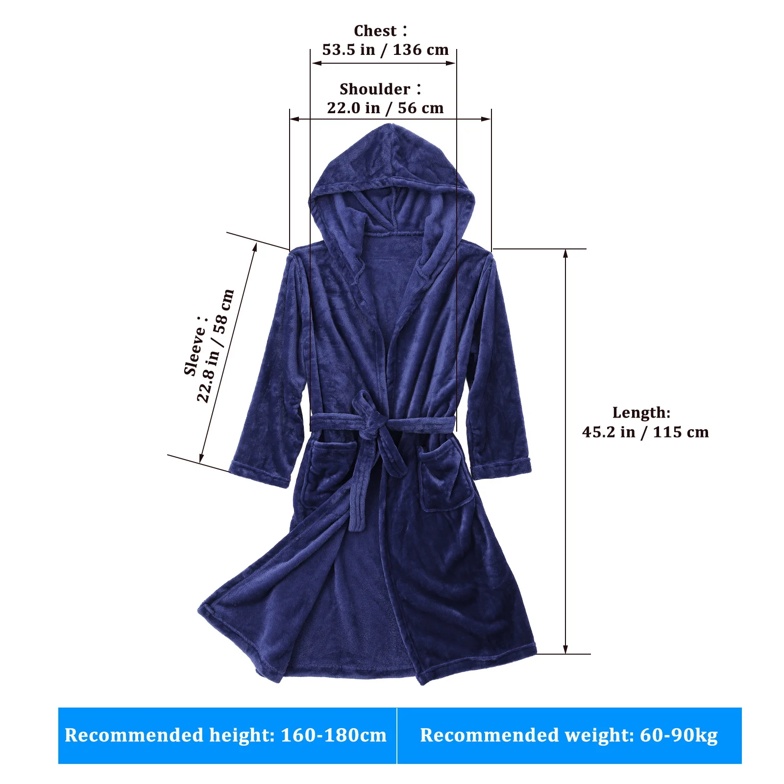 เสื้อคลุมอาบน้ำมีฮู้ดสำหรับผู้ชาย สีกรมท่า นุ่ม สบาย ทนทาน ผ้าขนหนูคลุมอาบน้ำ เสื้อคลุมอาบน้ำสำหรับอาบน้ำ ผ่อนคลาย เสื้อคลุมอาบน้ำสำหรับพักผ่อน เสื้อคลุมอาบน้ำสำหรับหอพักนักศึกษา