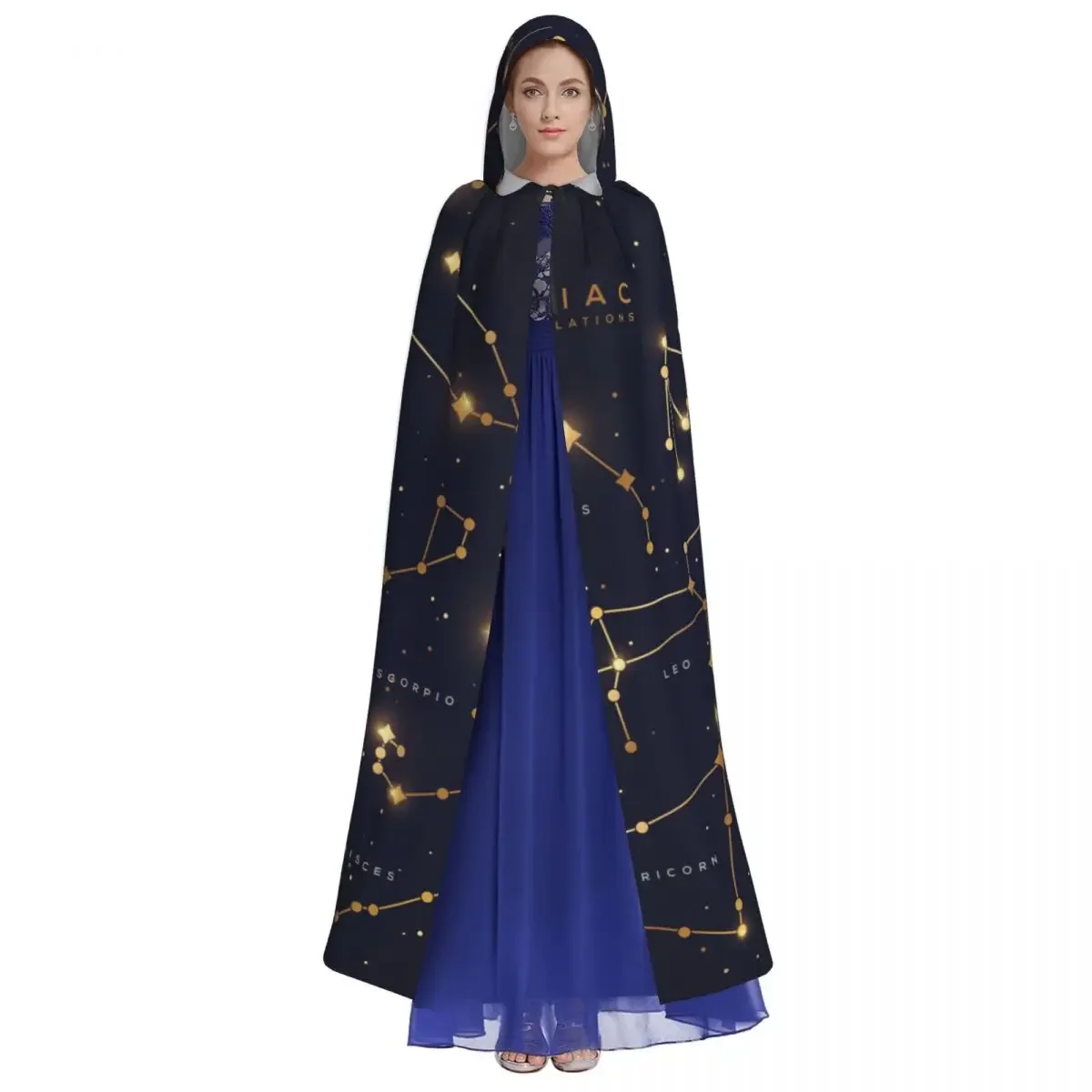 Long Cape Cloak Zodiac Constellations Space With Shiny Sparkling Stars Hooded Cloak Coat Autumn Hoodies