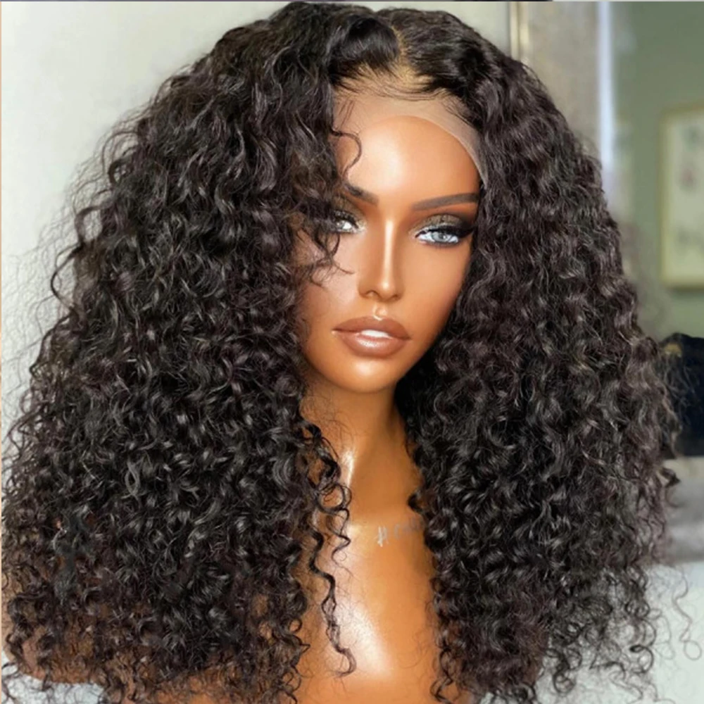 

Preplucked Long Kinky Curly Glueless 26Inch Black Color Lace Front Wigs For Women With Baby Hair Daily Wear Cosplay Wigs