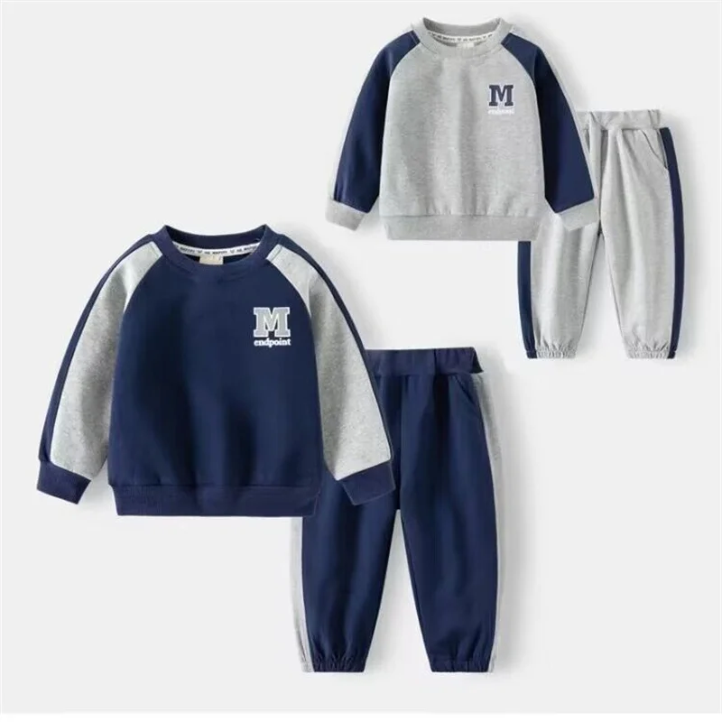 Boys Sets Children Casual Suit Spring Autumn Outfit Kids Round Neck Sweatshirt Pants Two Piece Teens Sportswear Clothes 2-12Y