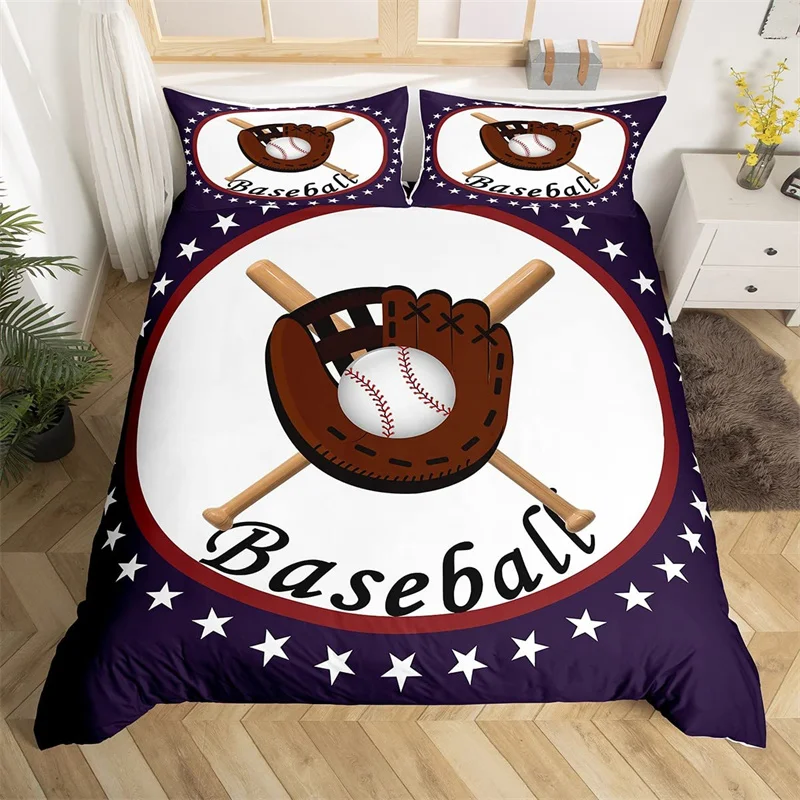 

Boys Baseball Duvet Cover Teens Sports Theme Bedding Set Microfiber 3D Baseball Bat Gloves Comforter Cover Twin King Queen Size