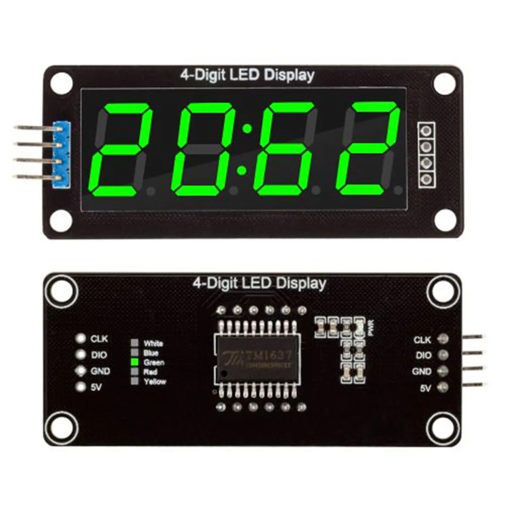 El módulo de visualización LED tm1637 se utiliza en arduino 4 bits 7 segmentos 0,56 pulgadas módulo de tubo indicador de reloj de tiempo rojo, azul, verde, amarillo y blanco