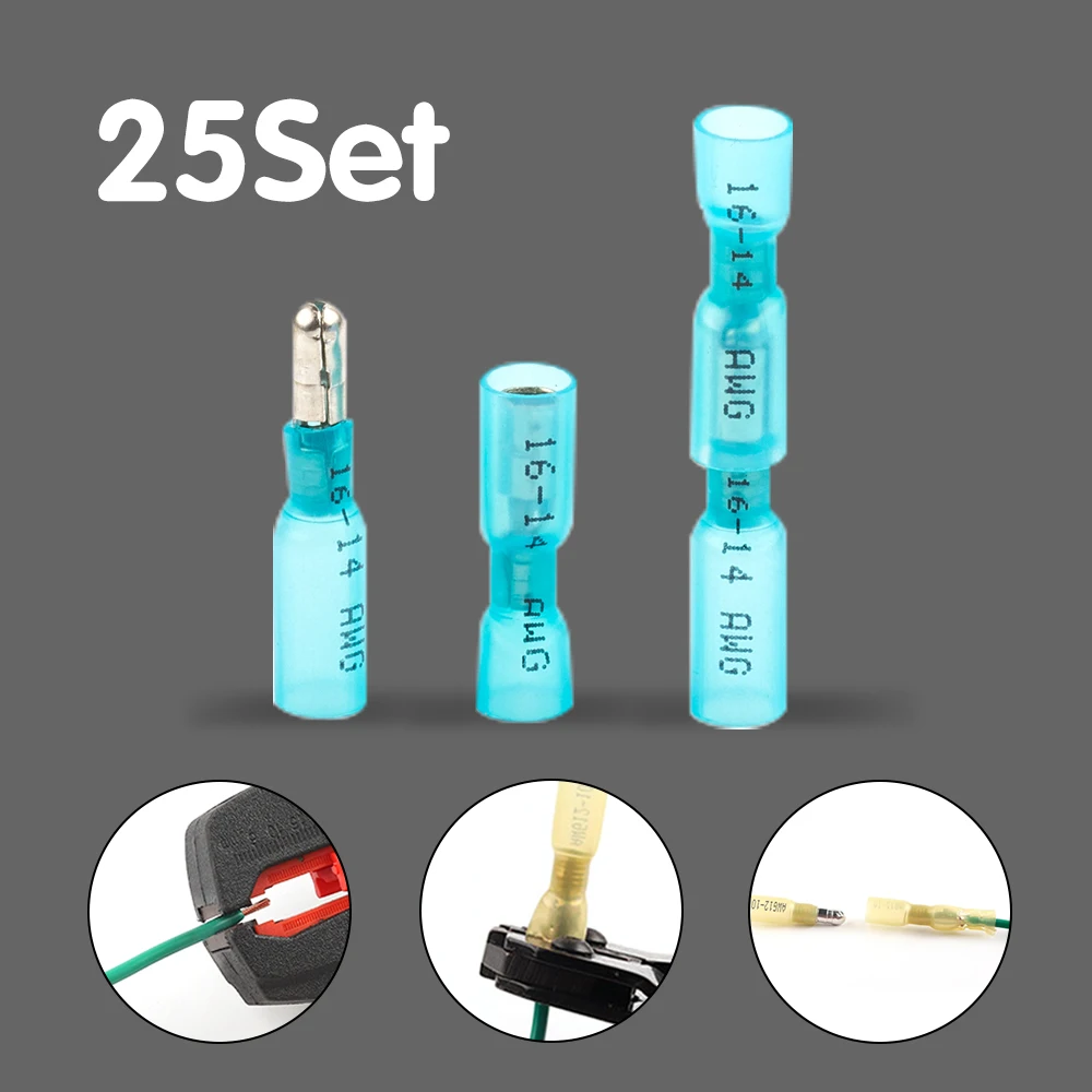 

50PCS/25Set Heat Shrink HFRD Bullet Electrical Crimp Terminal Waterproof Insulation Cable Connectors Male Female Splice Kit
