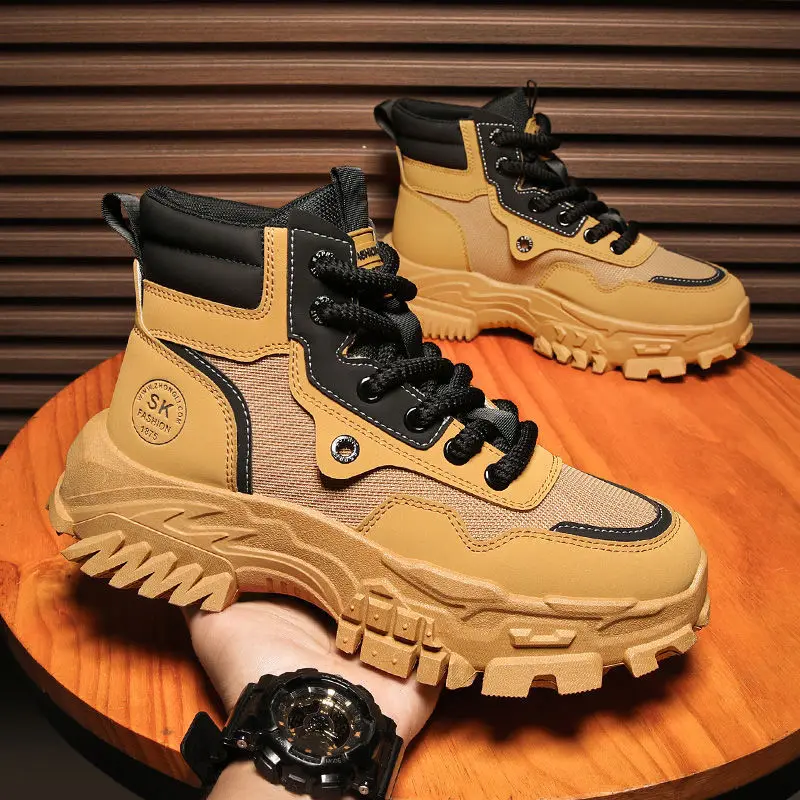 

Men's High-top British Style Retro Tooling Boots Outdoor Mountaineering Desert Combat Rhubarb Boots Fad Man Shoes Zapatos Hombre