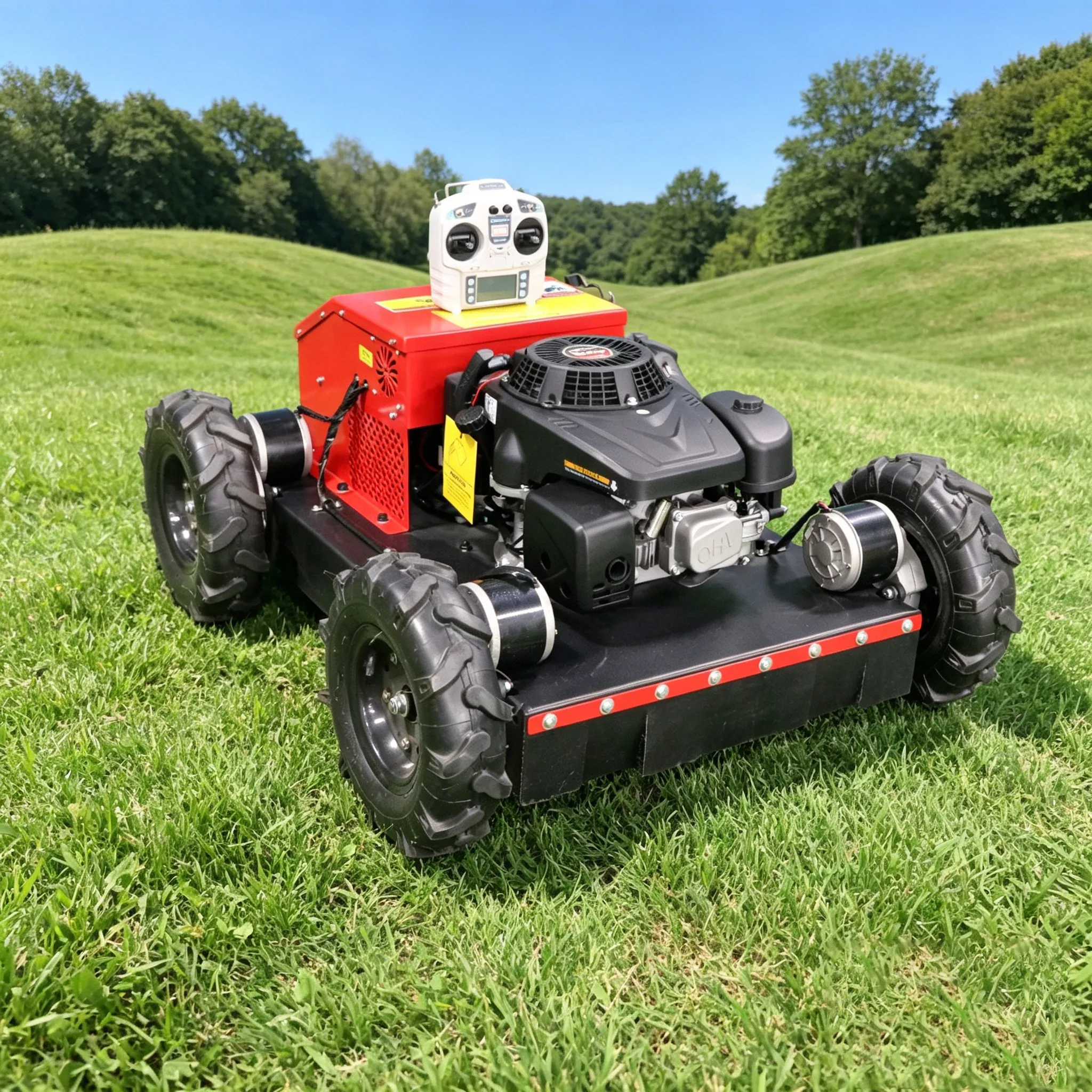 Customized wheeled remote-controlled lawn mower, four-wheel drive mini lawn mower, orchard lawn trimmer view 4