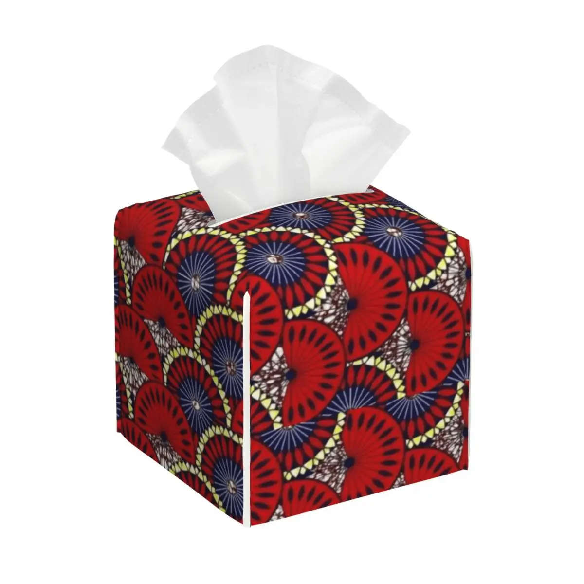 

Custom Ankara Dutch Wax Print Tissue Box Cover for Bathroom Office African Patterns Square PU Leather Facial Tissue Box Holder