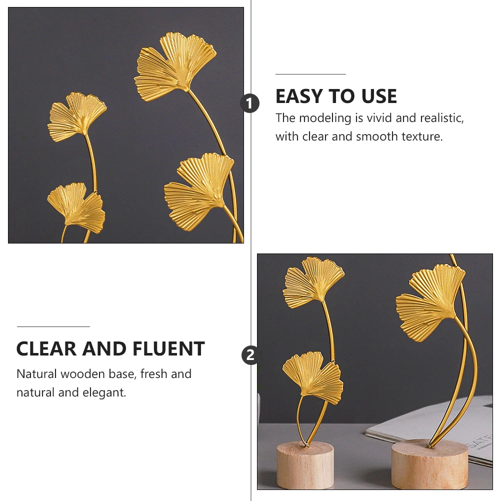 

Ginkgo Leaf Ornaments Iron Art Decorative Leaves Home Ginkgo Natural Wooden Base Mini Model Realistic Texture
