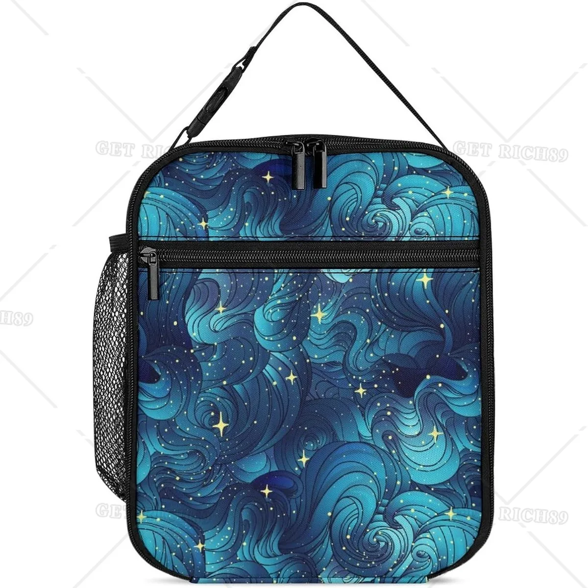 Abstract Insulated Lunch Bag for Women Men, Reusable Portable Gilding Lunch Box with Pocket for Work Office Picnic Travel