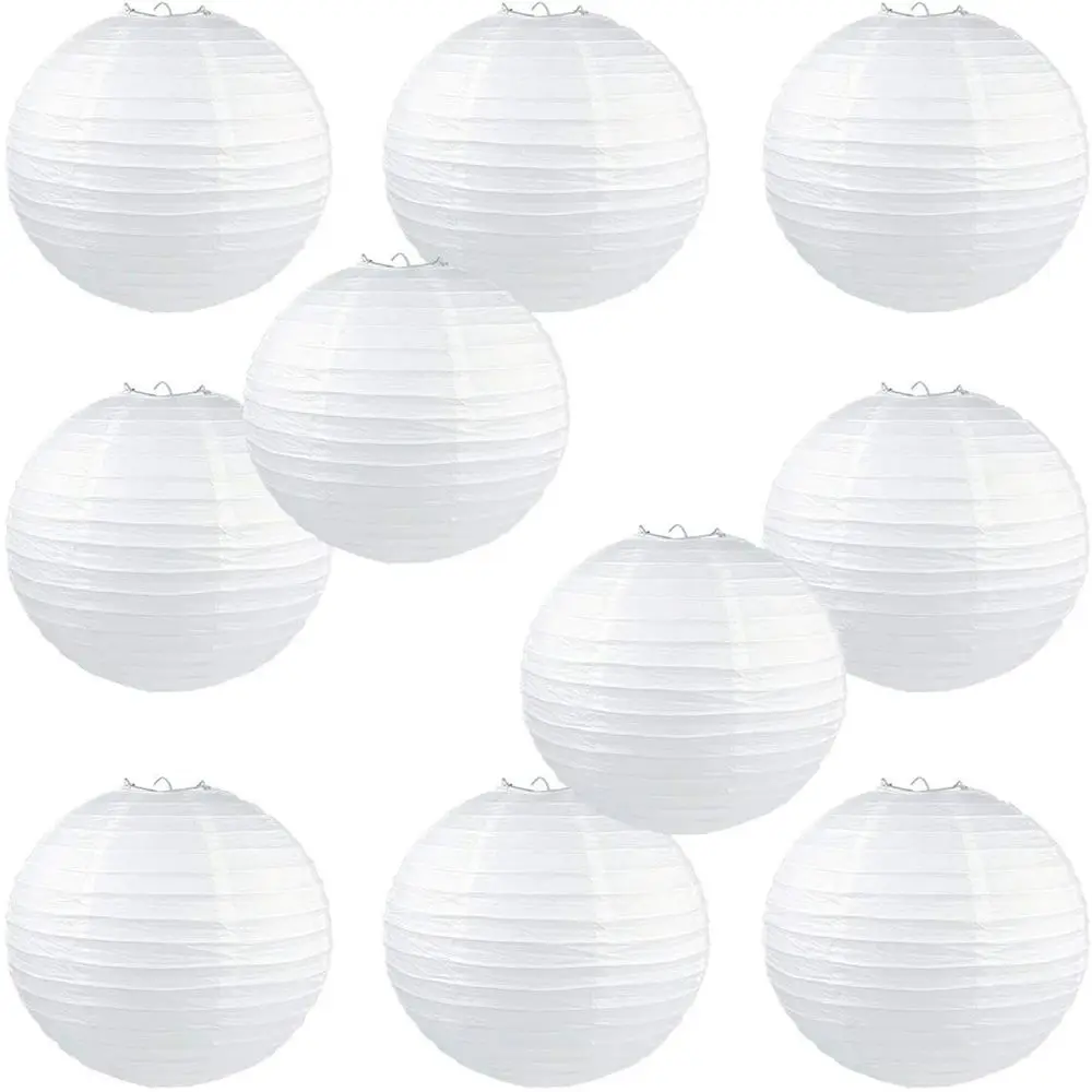 Lanterne chinoise ronde en papier blanc, décoration de fête d\'anniversaire de mariage, fournitures de vacances, décor de lampe en papier, mi-automne