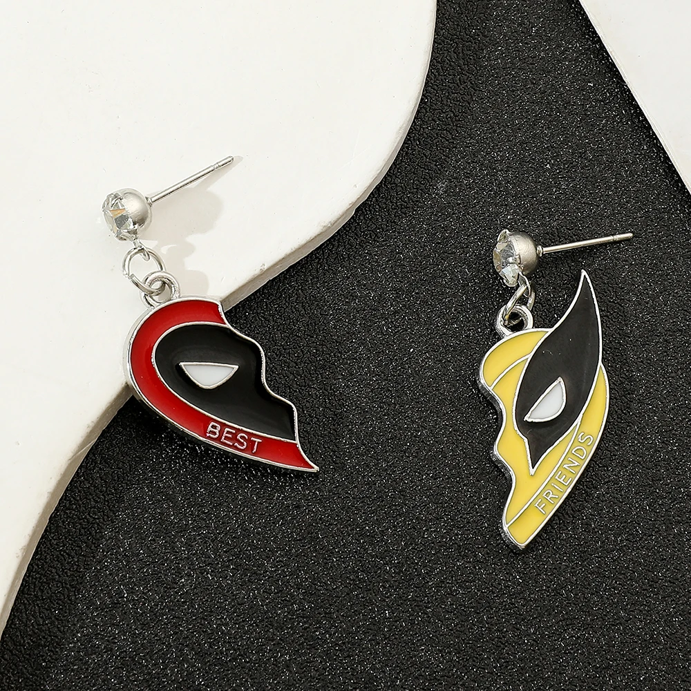 Disney Movie Deadpool Wolverine Best Friends Earrings Cool Marvel Superhero Avengers Stud Earrings Eardrop Fans Jewelry Gifts