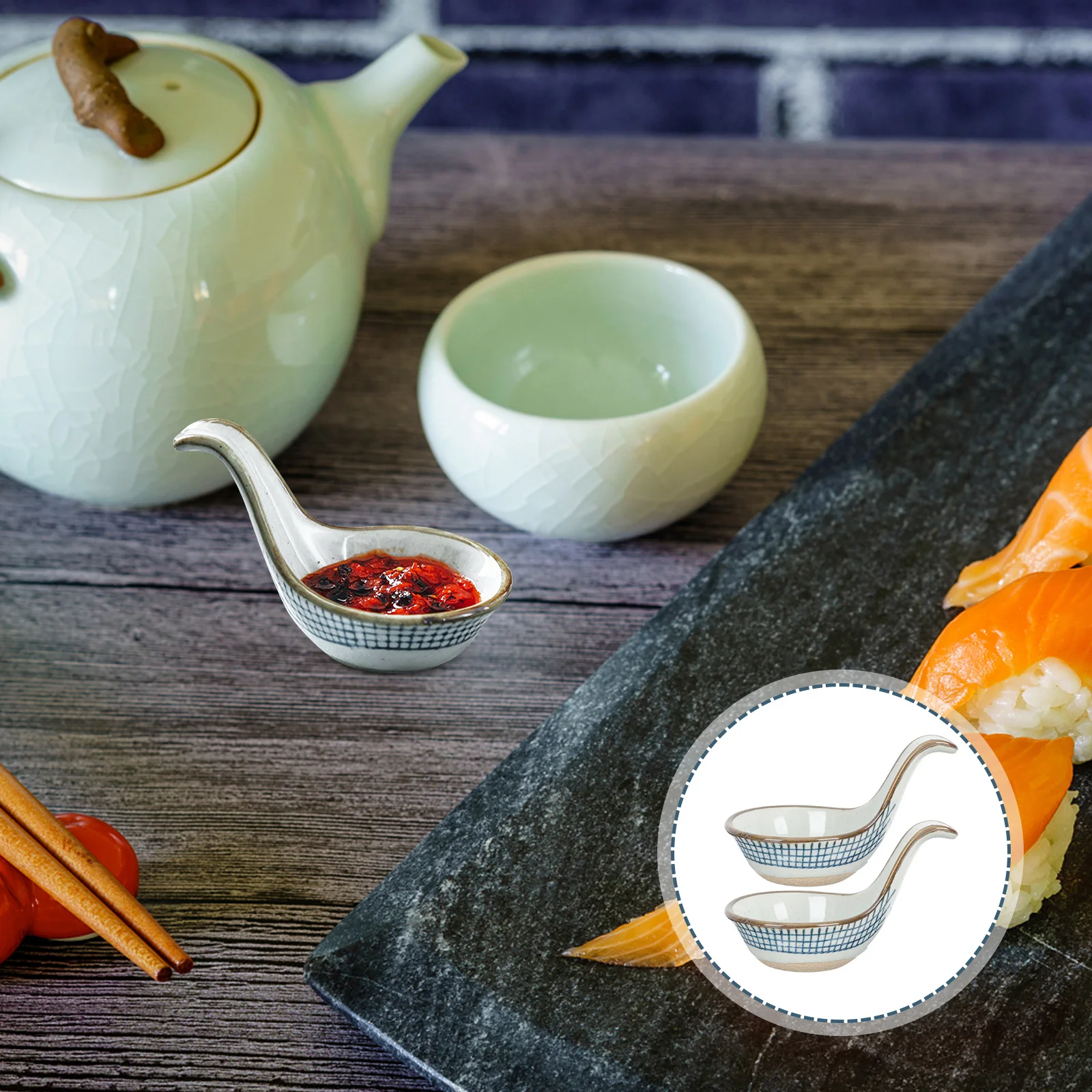 

2Pcs Caviar Spoon Ceramic Sauce Dish for Dipping Soy Sauce Seasoning Appetizer Plate Small Flavor Bowl Kitchen Tableware