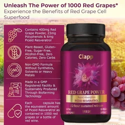 Clapp Resveratrol Extract Capsules - Benefits Immunity, Antioxidants, Cardiovascular Health, Promotes Smooth Skin