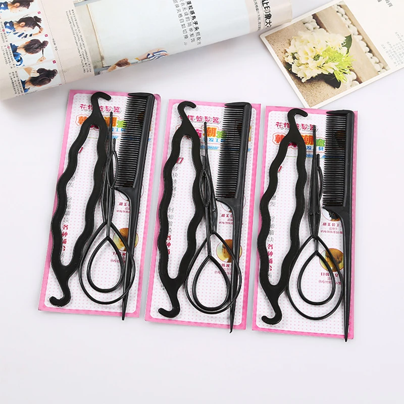 4Pcs/set Makeup Hair Styling Tools Women Fixed Tied Hair Variety Styling Hair Braiding Tools Black Comb Girls Hair Accessories