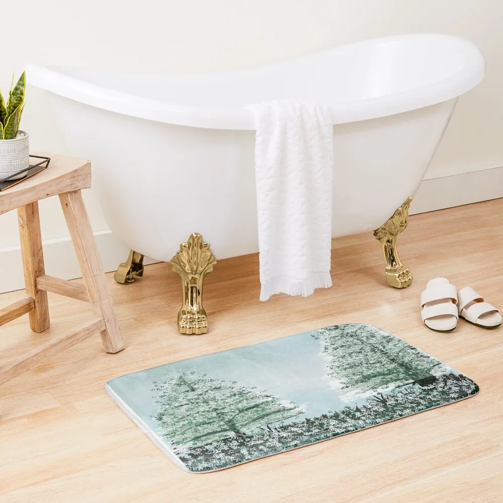 

Merry Christmas calligraphy with trees Bath Mat Living Room Rugs Bathtub Anti Slip For Bathroom And Toilet Mat