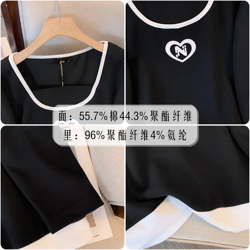 150Kg Plus Size Women\'s Bust 150 Autumn Spring Loose One Line Neck Long Sleeve Sweatshirt Black White 5XL 6XL 7XL 8XL 9XL