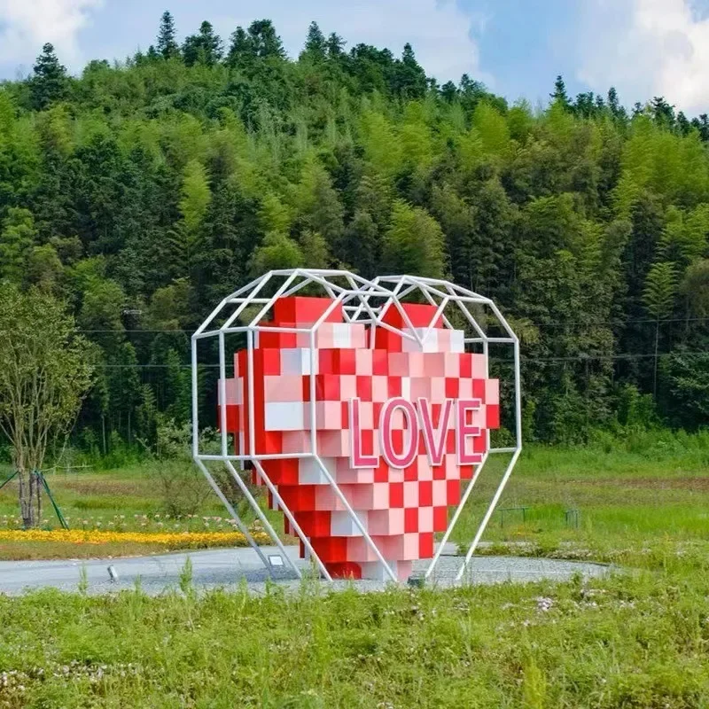 Red Love Heart-Shaped Ornament Luminous Photo Background Wall Props for Wedding Events