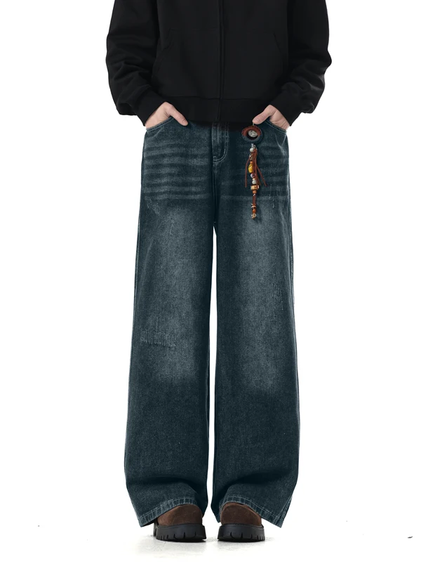 

Мужские джинсы в стиле ретро, свободные широкие брюки, американские повседневные прямые брюки, зимние модные джинсы Cleanfit, винтажный деним