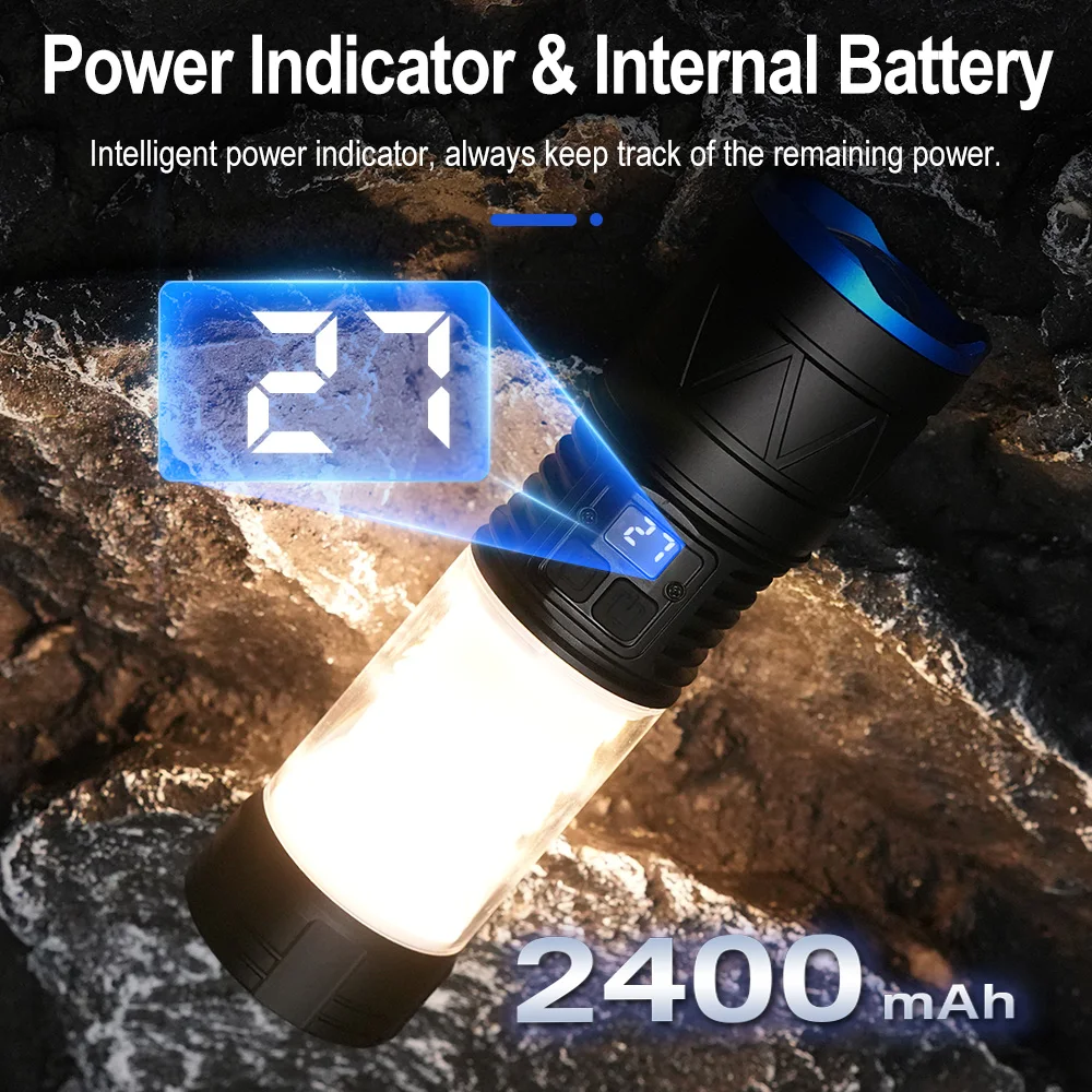 BORUiT Super Bright Flashlight 1000LM 360° Flood light Type-C Rechargeable Long Range Spotlight Digital Display Camping Lantern