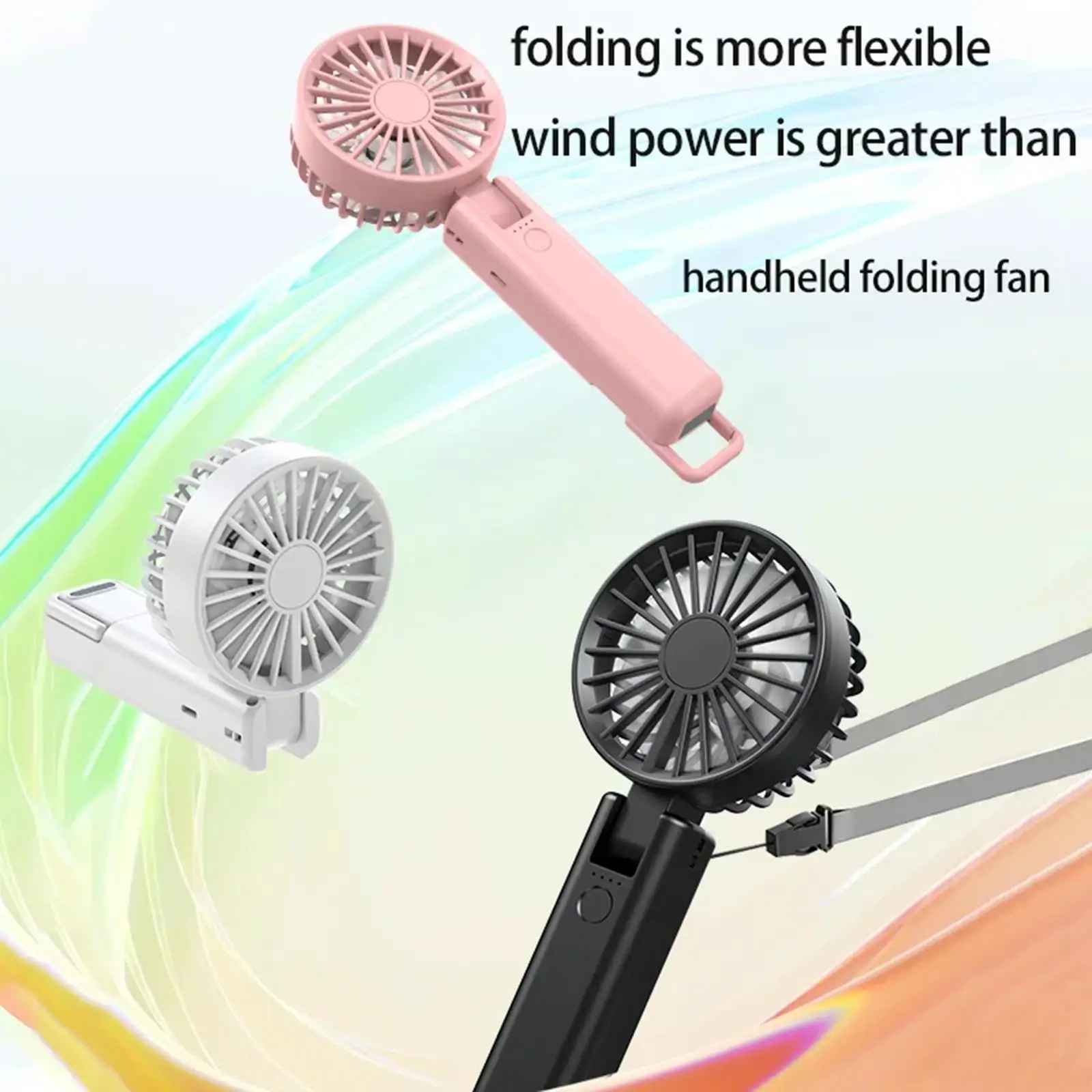 

Ручной складной вентилятор Портативный подвесной вентилятор на шею Персональный охлаждающий вентилятор с регулируемой скоростью ветра для кемпинга Путешествия в помещении