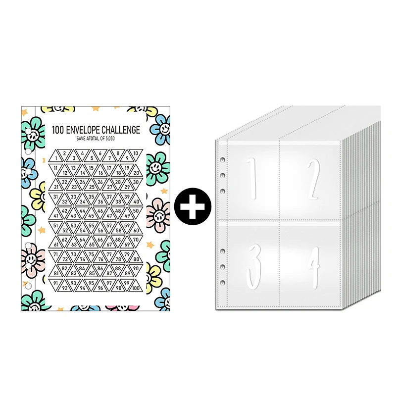 25 PCS Envelope Challenge Binder 1-100 Day Challenge Savings Loose Leaf Notebook Refill Replacement Sticker