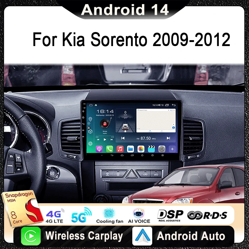 

For Kia Sorento 2 XM 2009 - 2012 Car Radio Multimedia Video Player Navigation Stereo GPS Android 14 wireless Carplay DSP WIFI