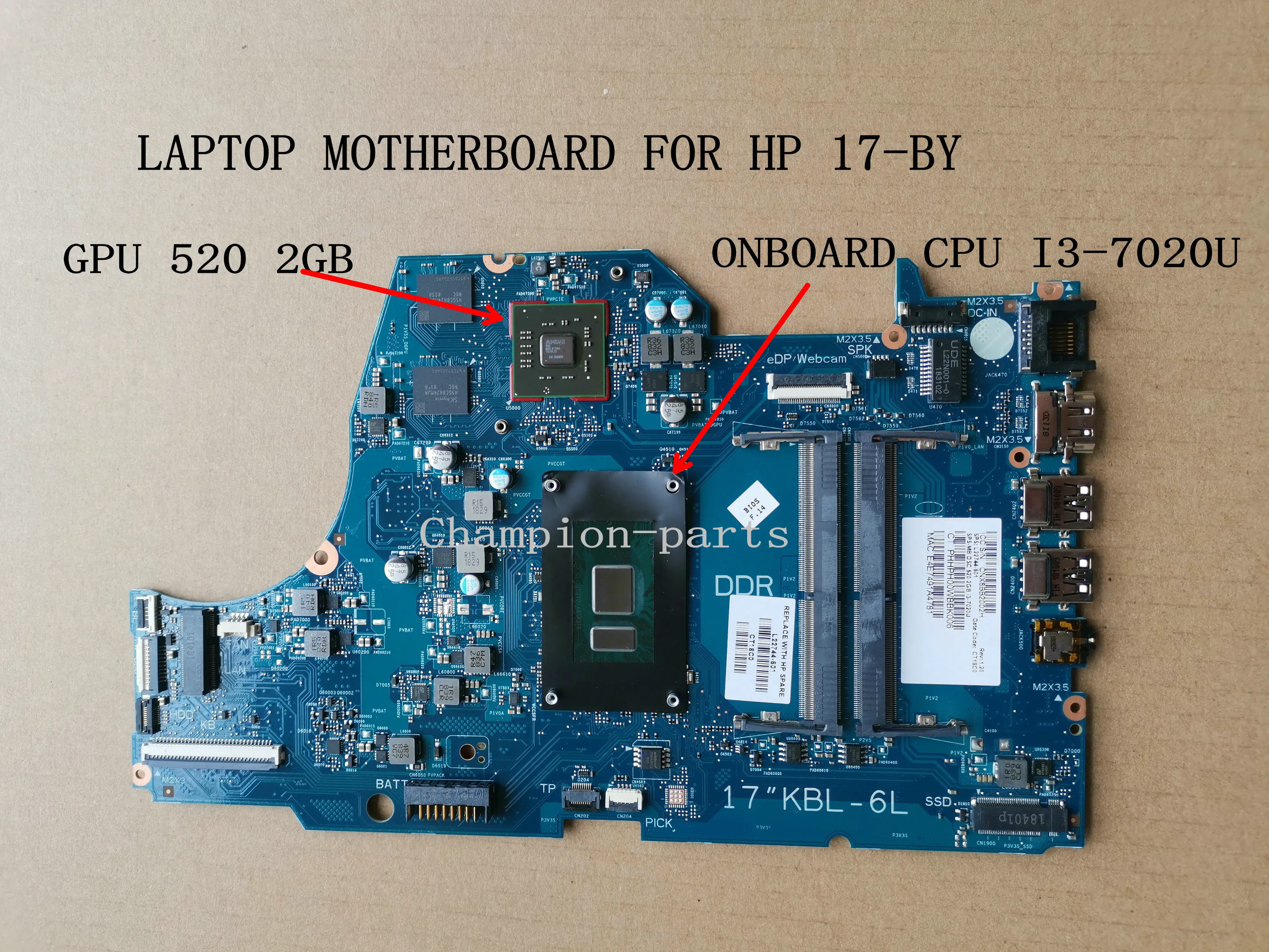 FAST SHIPPING  100% WORKING L22744-601 LAPTOP MOTHERBOARD FOR HP 17-BY  MAINBOARD CPU i3-7020U WARRANTY 90 DAYS