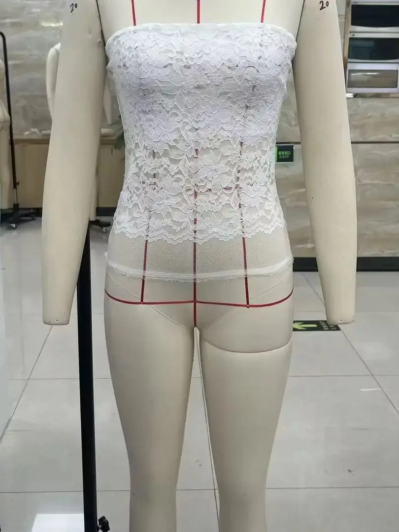 المرأة الدانتيل أنبوب القمم الأزهار انظر من خلال قبالة الكتف أكمام عارية الذراعين سليم المحاصيل تانك القمم الصيف الشارع الشهير #6