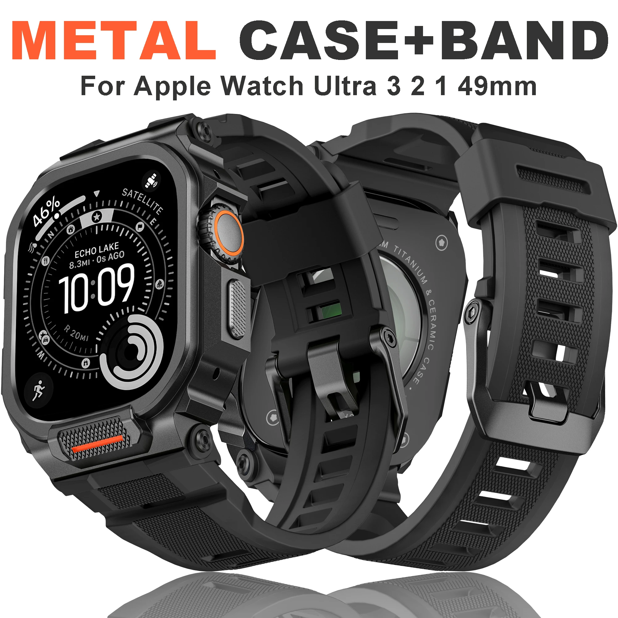 

Чехол BX + ремешок для Apple Watch Ultra 3 2 49 мм, аксессуары для ремешков, спортивный силиконовый браслет + металлический защитный бампер, чехол для iWatch 49 мм