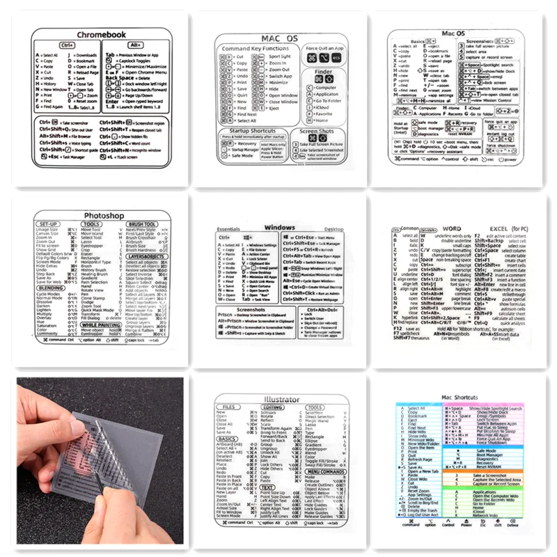 For Apple Mac Reference Keyboard PC Desktap Computer Shortcut Adhesive Clear Sticker For PS Word Quick Reference Keyboard Guide