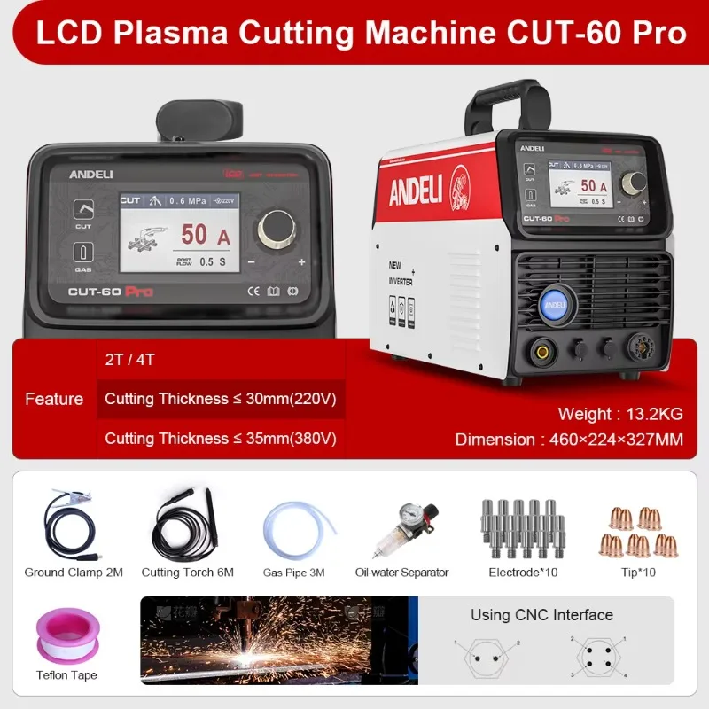 

Плазменный резак CUT-60 PRO с прямым соплом, 220В/440В, ЖК-дисплей, без высокочастотной инициализации, с пилотной дугой 30 мм, для плазменной резки