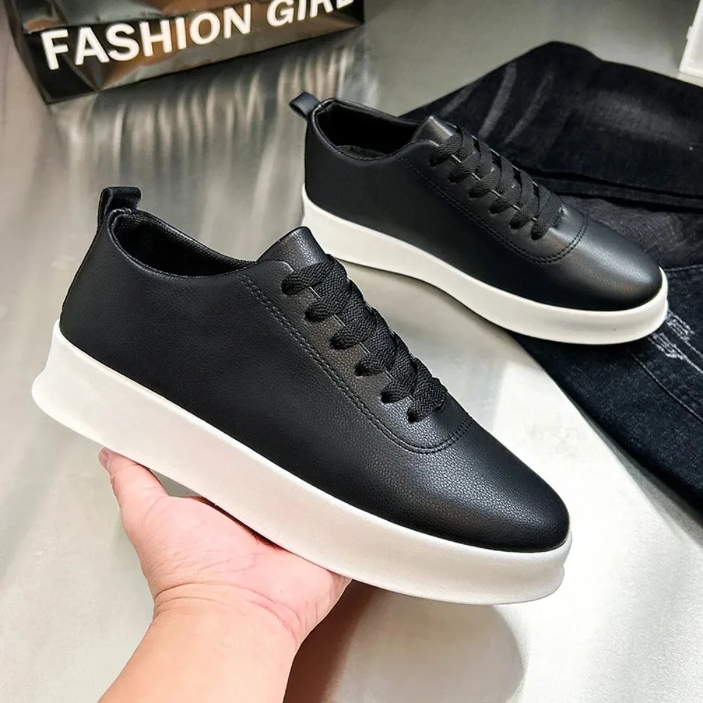 2026 Black men's shoes one-pedal skateboard round head lazy casual light sports flat men