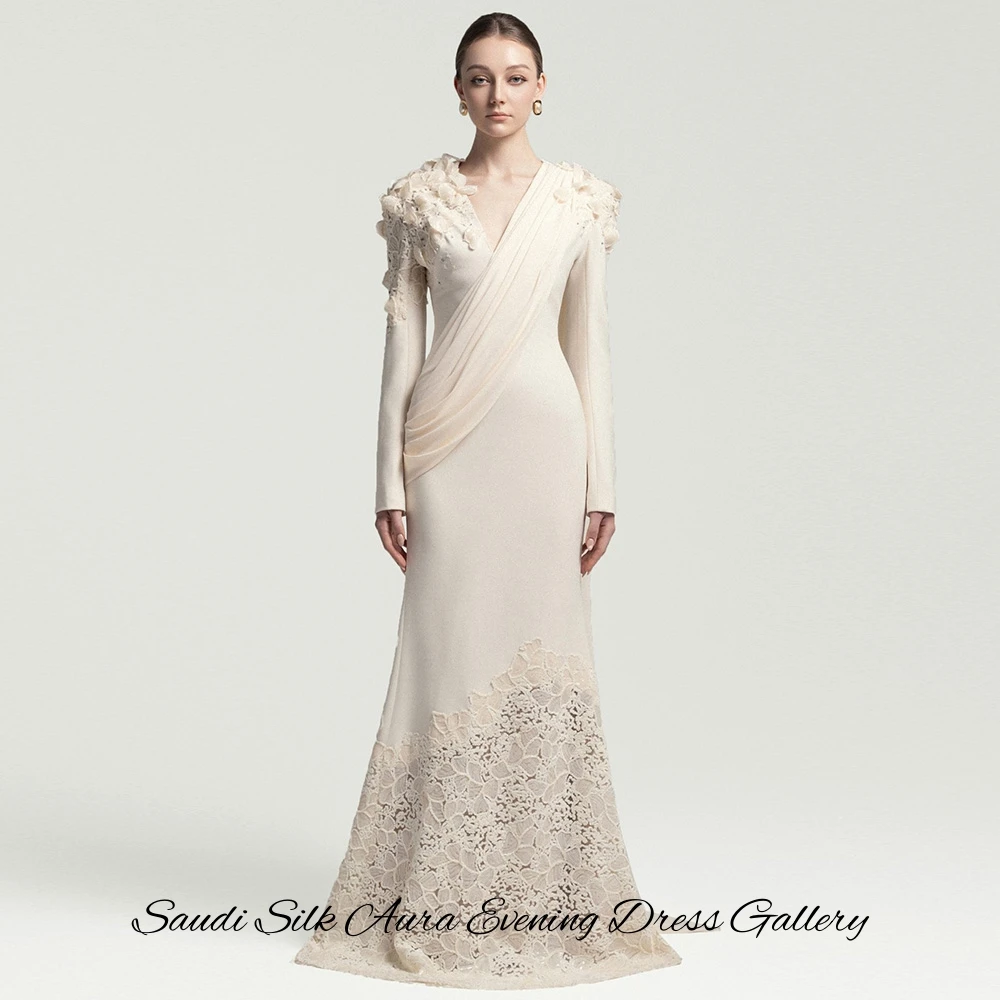 Delicate Appliques Lace Customized Evening Dress Classic V-Neck Long Sleeves Celebrity Gowns Elegant Mermaid Vestido De Festa image 3