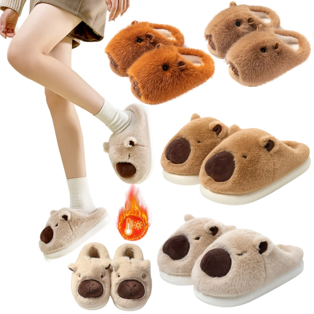 

Plush Capybara Slippers Closed Toe Cute Slip-On House Shoes Comfortable Furry Walking Shoes Non-Slip Bedroom Winter Slippers