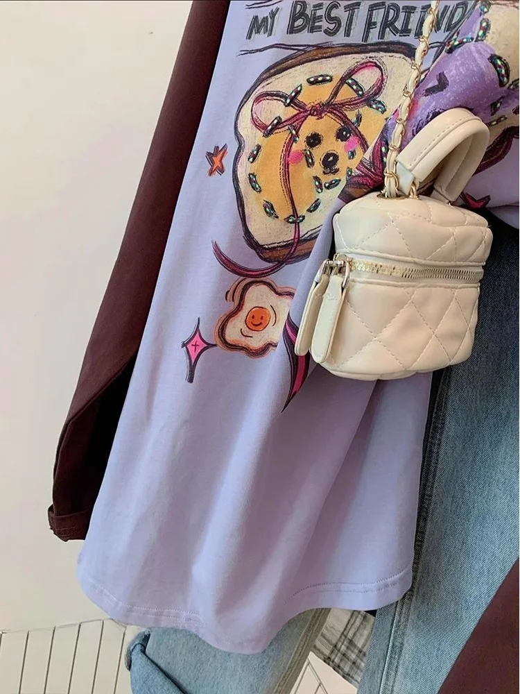 Damska koszulka plus size 300 Pou fiti z nadrukiem, długa, wiosenna, w stylu amerykańskim retro, luźny krój, europejski styl, elegancka bluzka.