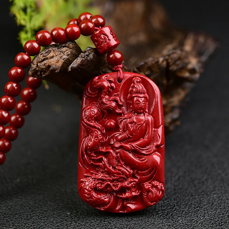 

Luxury Red Cinnabar Control The Dragon Avalokitesvara Pendant Gemstone Necklace Natural Jewelry Women Accessories Energy Gifts