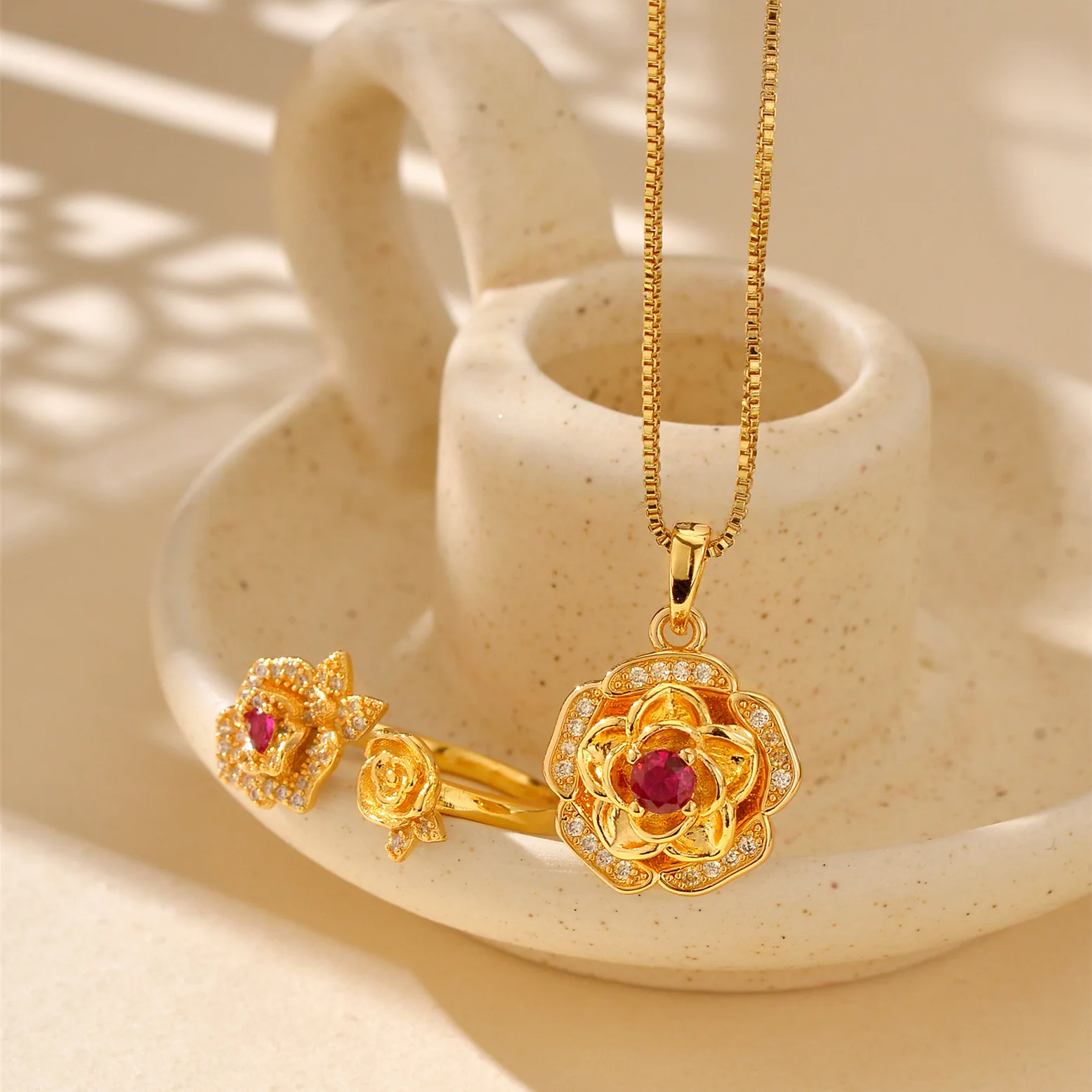 women rotatable ruby rose gold pendant forged from 24K pure gold AU999 fits low-key oriental daily matching.