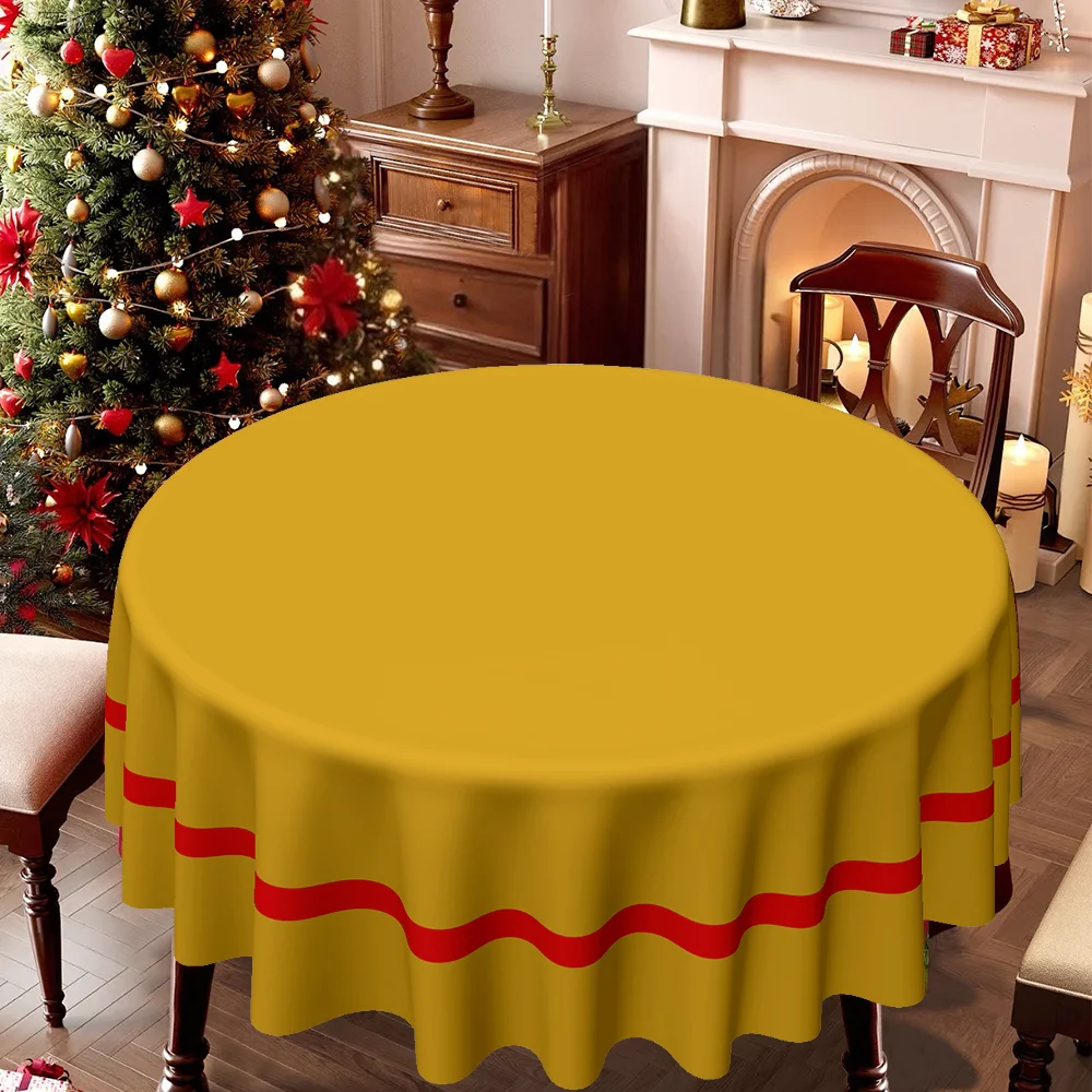 Round tablecloth, with a solid red background and circular patterns, suitable for Christmas celebrations.