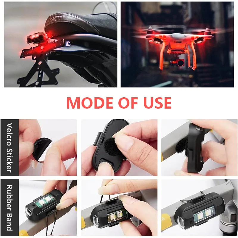 Luce di avvertimento per moto a LED 7 colori Mini Drone Luce stroboscopica Segnale anti-collisione Lampada posteriore per bici Lampada notturna