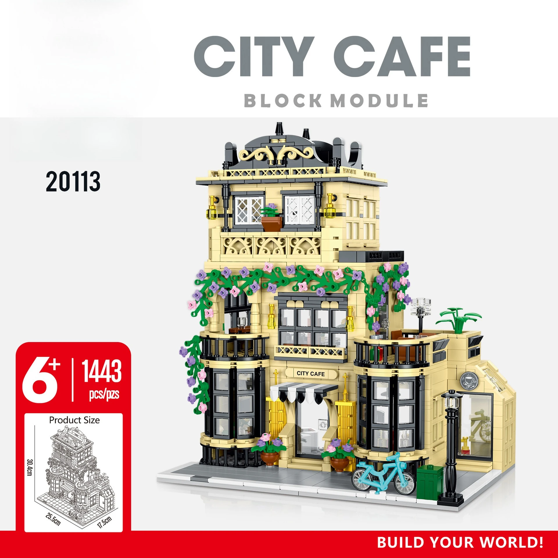 

Modular Building Set City Cafe Street View 1443 Pieces Premium Craftsmanship Creative Building Experience - English Version