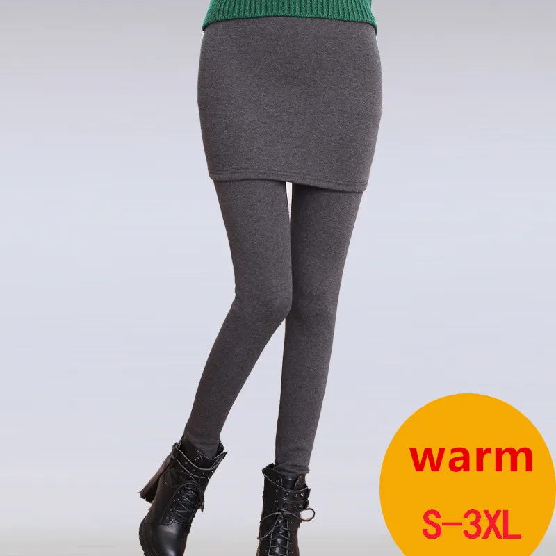 Winter Thicken Velvet Warm Leggings With Skirt Women High Waist Stretch Pencil Pants Oversized Fleece Fitness Trousers Y004