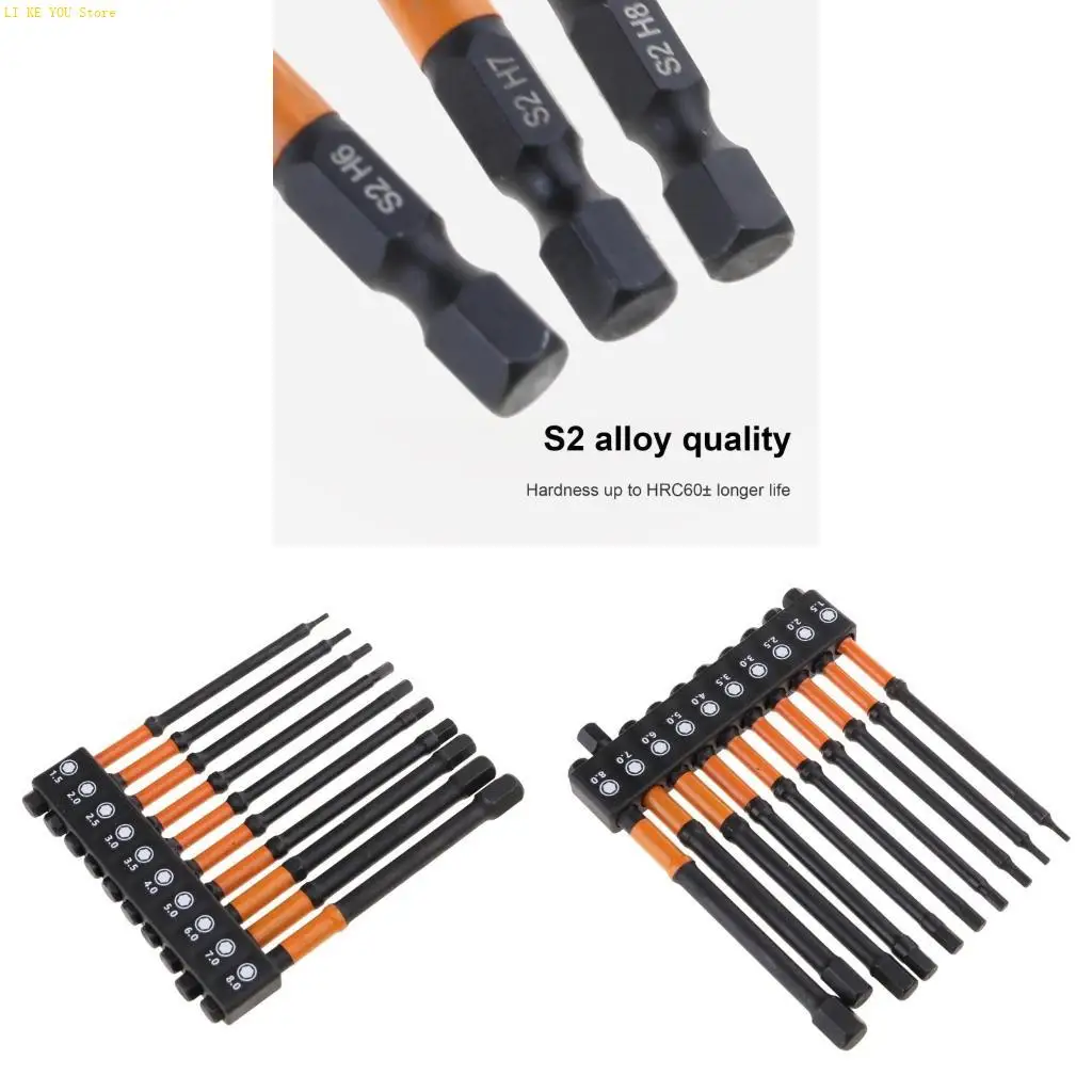 W3JE 10Pcs 드릴 비트 육각 머리 강철 1/4 "육각 비트 세트 100mm 긴 자기 스크루 드라이버 비트 렌치 드릴 비트 세트