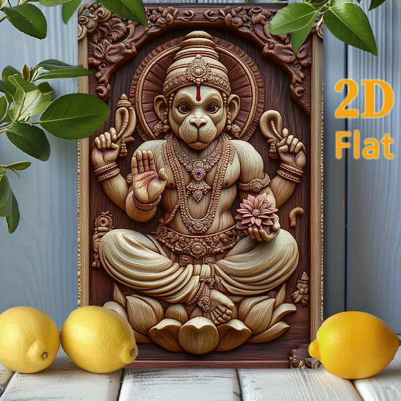 

Aluminum Metal Sign Majestic Hanuman Wall Decor Featuring A Stunning for Lotus for Creating A Harmonious Atmosphere in Your Home