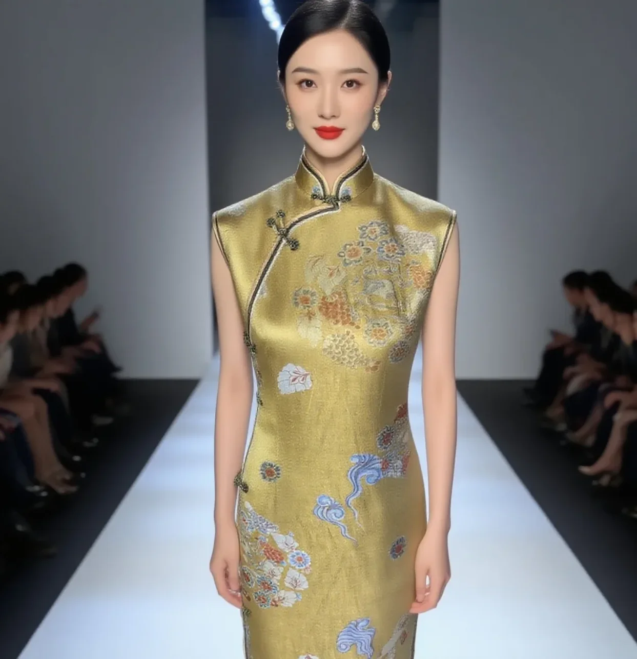 

Vintage Style Ramie Linen Blend Fabric, Elegant Floral Bouquet Digital Print for Cheongsam Dress, Hanfu, Women's Clothing