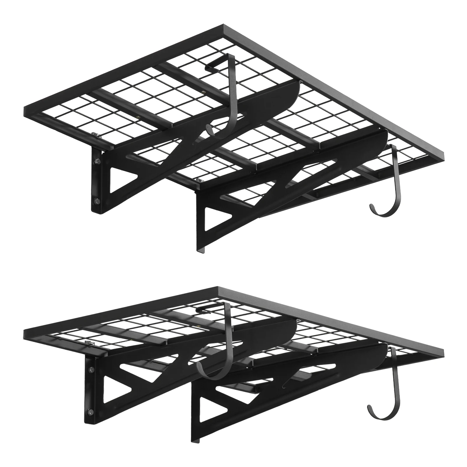 

SucceBuy 500 lbs 2-Tier Wall Garage Shelving 2x3ft Steel Wall Mounted Shelving Unit with Hooks 24 x 36 Inch Per Shelf for Garage