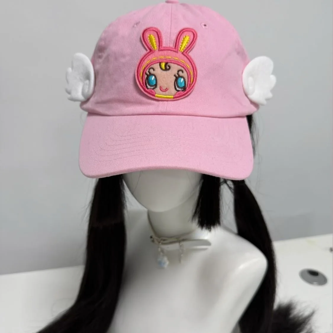Conejo japonés bordado alas de Ángel Patchwork lindo gorra de béisbol rosa dulce chica Lolita Y2k accesorios sombreros para mujeres