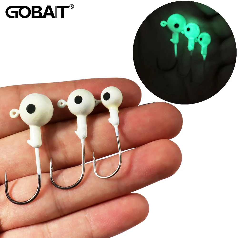 Metal Jig Hooks 3.5g 18g Color 3D Eye Ball Jigging Head Hook Barbed Crank Luminous Shank for Soft Lure Worm Fishing Fishhook