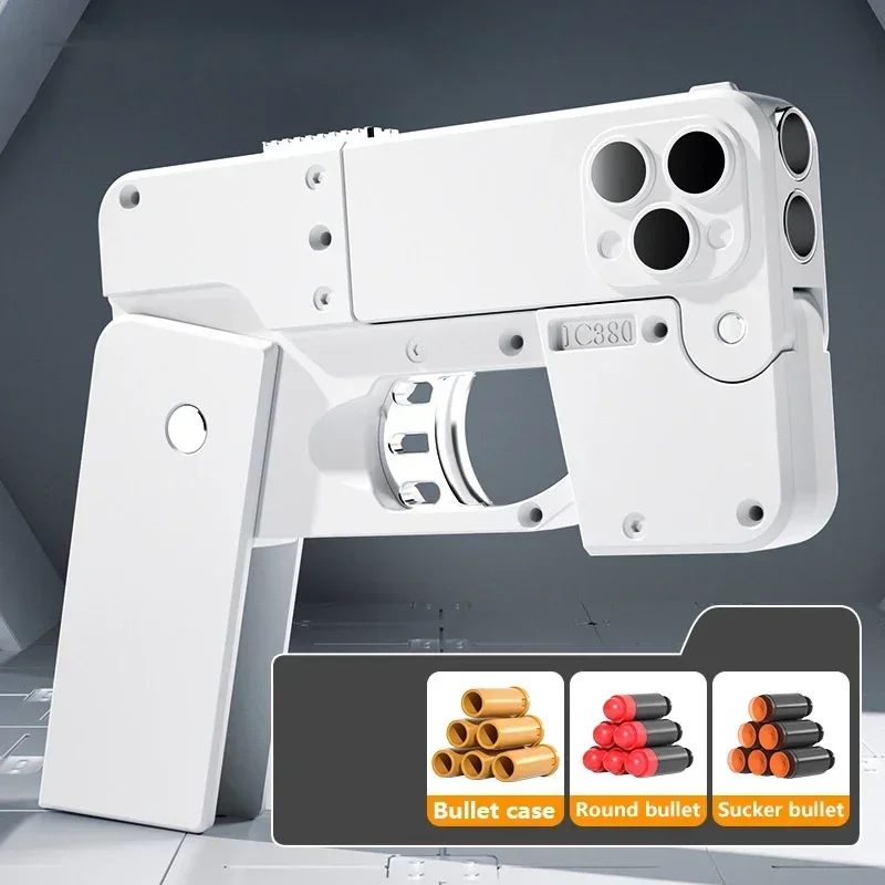 2PC Folding Mobile Phone Soft Bullet Launcher Shell Throwing Child Simulation Toy Gun Boy Soft Bullet Gun Can Be Launched Model