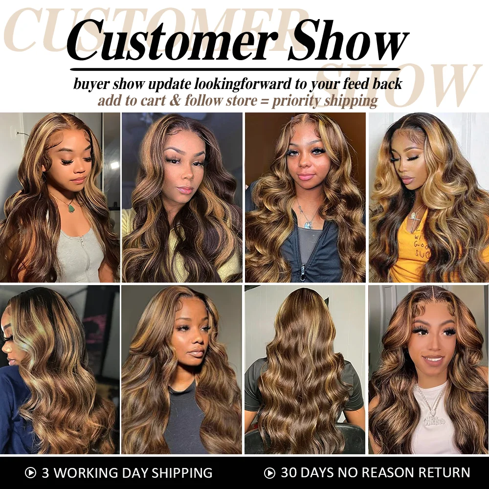 P4/27 Wig Rambut Manusia Gelombang Tubuh Coklat Ombre Sorot dengan Kepadatan 200 13X6 HD Renda Transparan Pra Dipetik 40 46 Inci Wig untuk Wanita
