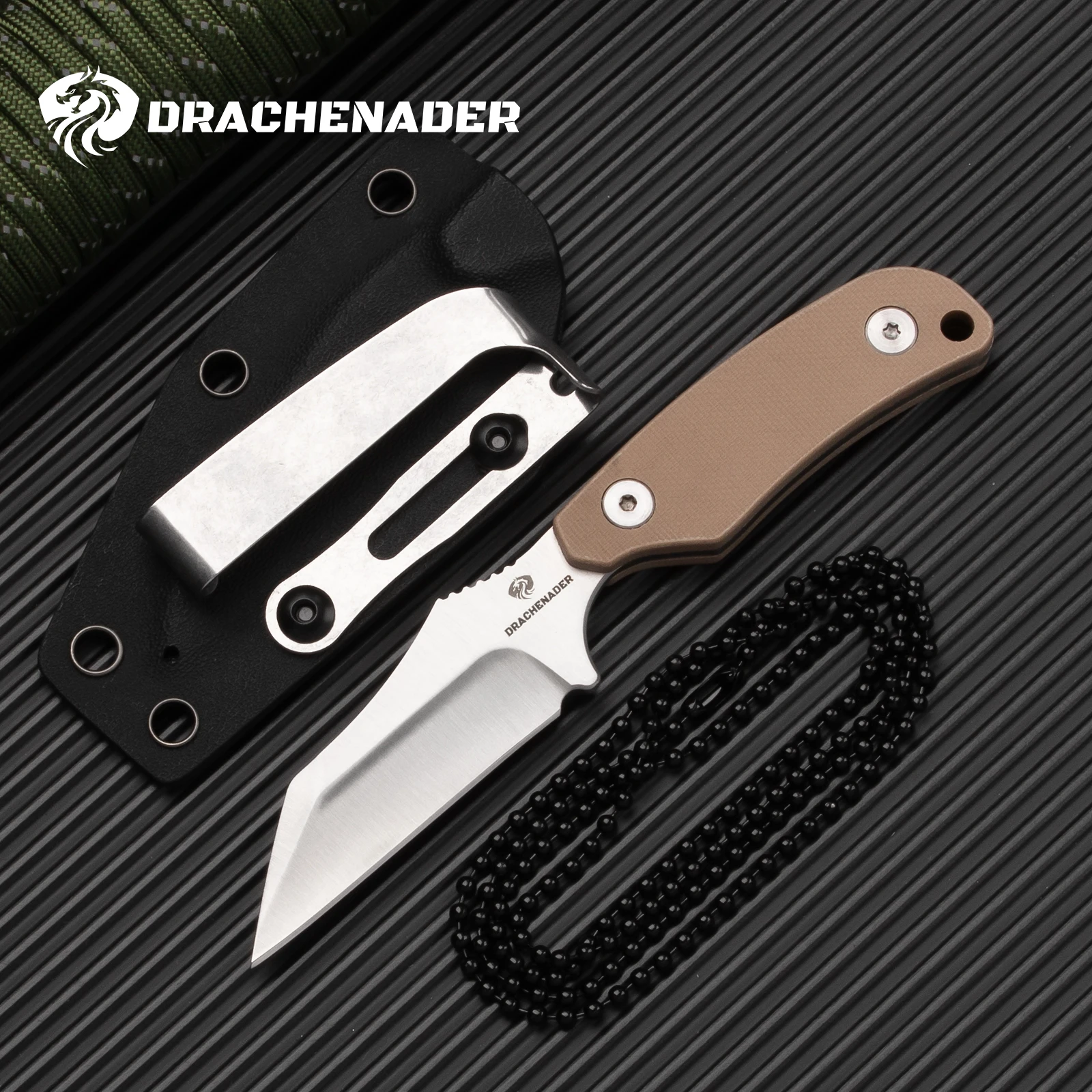 Mini Wharncliffe Neck Knife D2 Steel with Kydex Sheath, Full Tang Tactical Blade for Outdoor Survival, EDC, and Camping